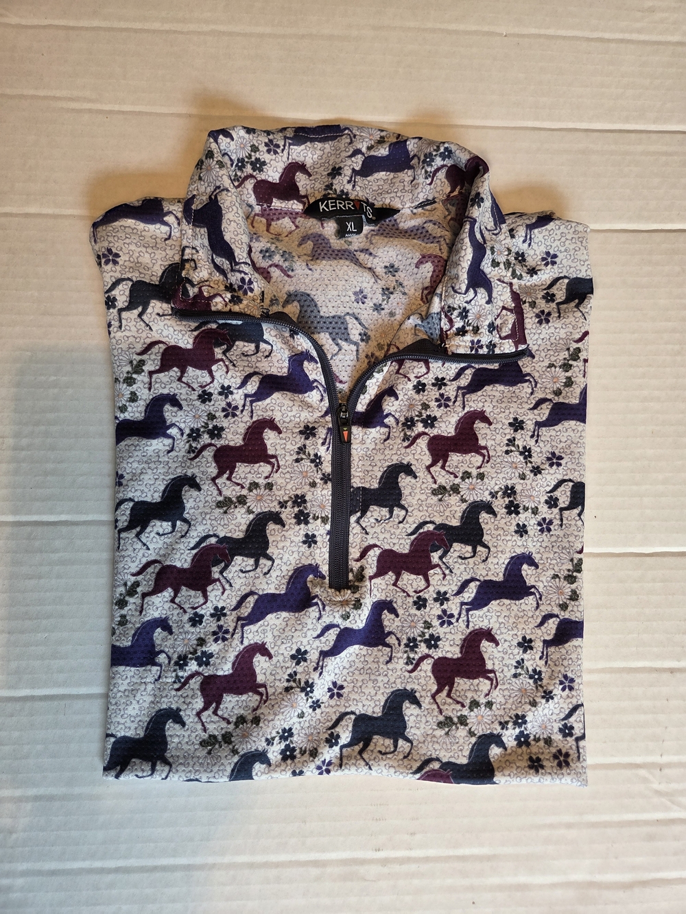 Kerrits Kids' Horse Print Half-Zip Short Sleve Top Size XL